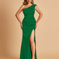 Satin One-shoulder Bridesmaid Dresses Mermaid Side Slit Sleeveless Floor Length