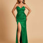 Sexy Satin Mermaid Long Prom Dresses Strapless Sweetheart Side Slit Floor Length