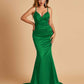 Satin Mermaid V-neck Bridesmaid Dresses Spaghetti Straps Floor Length