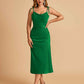 Sexy Satin Midi Prom Dresses Spaghetti Straps Slip Scoop Side Slit