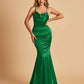Satin Mermaid Open Back Bridesmaid Dresses Spaghetti Straps Scoop Floor Length