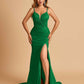 Satin Mermaid Long Prom Dresses Spaghetti Straps Sweetheart Side Slit Floor Length