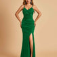 Sexy Satin Mermaid Bridesmaid Dresses Spaghetti Straps V-neck Side Slit Floor Length