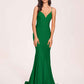 Sexy Satin Mermaid Prom Dresses Spaghetti Straps V-neck Floor Length Lace-up Back