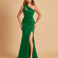 Sexy Satin Key Hole Bridesmaid Dresses One Shoulder Key Hole Floor Length Sheath For Sale