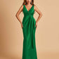 Sexy Satin Sheath V-neck Bridesmaid Dresses Strapless Floor Length