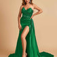 Sexy Satin Corset Prom Dresses Sweetheart Side Slit With Train Floor Length