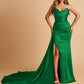 Sexy Satin Sheath Bridesmaid Dresses Strapless Sweetheart Side Slit With Train