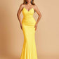 Sexy Jersey Spaghetti Straps Prom Dresses V-neck Mermaid Criss-cross Back Floor Length