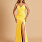 Sexy Jersey Mermaid Bridesmaid Dresses Spaghetti Straps V-neck Criss Cross Side Slit Floor Length For Sale