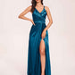 Sexy Satin A-line Bridesmaid Dresses Spaghetti Straps Side Slit V-neck Floor Length