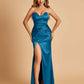 Sexy Satin Mermaid Long Bridesmaid Dresses Strapless Sweetheart Side Slit Floor Length