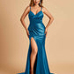 Satin Mermaid V-neck Bridesmaid Dresses Spaghetti Straps Side Slit Floor Length