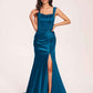 Sexy Satin Square Mermaid Bridesmaid Dresses Pleats Side-Slit Floor-Length Sleeveless