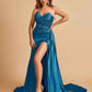 Sexy Satin Corset Prom Dresses Sweetheart Side Slit With Train Floor Length
