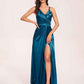 Sexy Satin A-line Prom Dresses Spaghetti Straps Side Slit V-neck Floor Length