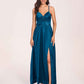 Satin Spaghetti Straps A-line Bridesmaid Dresses Side Slit Floor Length