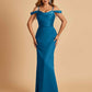 Sexy Off Shoulder Mermaid Long Prom Dresses Satin Spaghetti Straps Floor Length