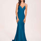 Sexy Satin Mermaid Prom Dresses Spaghetti Straps V-neck Floor Length Lace-up Back