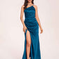 Satin Halter Pleats Sheath Bridesmaid Dresses Side-Slit Floor Length Sleeveless