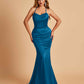 Sexy Satin Mermaid Bridesmaid Dresses Spaghetti Straps Scoop Criss-cross Back