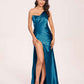 Sexy Satin One-shoulder Bridesmaid Dresses Side Slit Sheath Floor Length Long