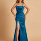 Sexy Satin Spaghetti Straps Prom Dresses Open Back Mermaid Floor Length Unique