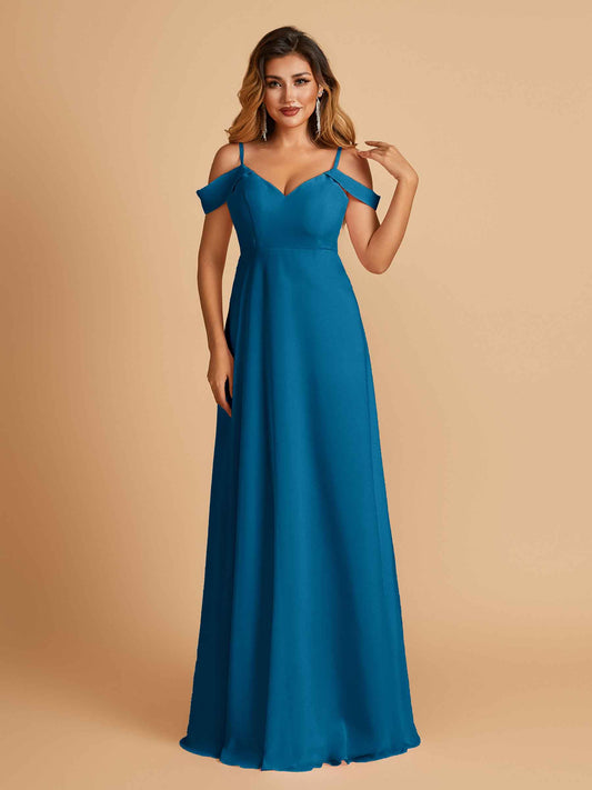 Chiffon Off-shoulder Long Bridesmaid Dresses V-neck Floor Length A-line
