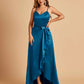 Satin Asymmetric V-neck Bridesmaid Dresses Sleeveless Side Slit A-line Unique For Sale