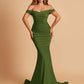 Jersey Mermaid Prom Dresses Off Shoulder Sweetheart Pleats Floor Length