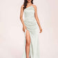 Satin Halter Pleats Sheath Bridesmaid Dresses Side-Slit Floor Length Sleeveless