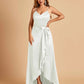 Satin Asymmetric V-neck Bridesmaid Dresses Sleeveless Side Slit A-line Unique For Sale