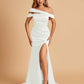 Unique Satin Mermaid Prom Dresses With Off Shoulder Straps Side Slit Floor Length