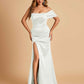Satin One-shoulder Long Prom Dresses Side Slit With Pleats Mermaid