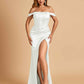 Satin Corset Off Shoulder Bridesmaid Dresses Sheath Side Slit Floor Length