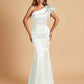 Satin One-shoulder Bridesmaid Dresses Ruffle Sleeves Mermaid Floor Length For Sale