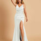 Sexy Satin Mermaid Prom Dresses Spaghetti Straps V-neck Side Slit Half Open Back