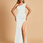 Satin One-shoulder Bridesmaid Dresses Mermaid Side Slit Sleeveless Floor Length