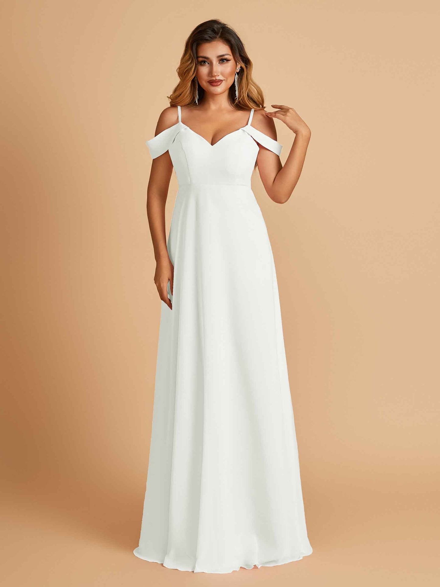 Chiffon Off-shoulder Long Bridesmaid Dresses V-neck Floor Length A-line For Sale