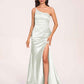 Satin One-shoulder Mermaid Bridesmaid Dresses Side Slit Pleats Floor Length