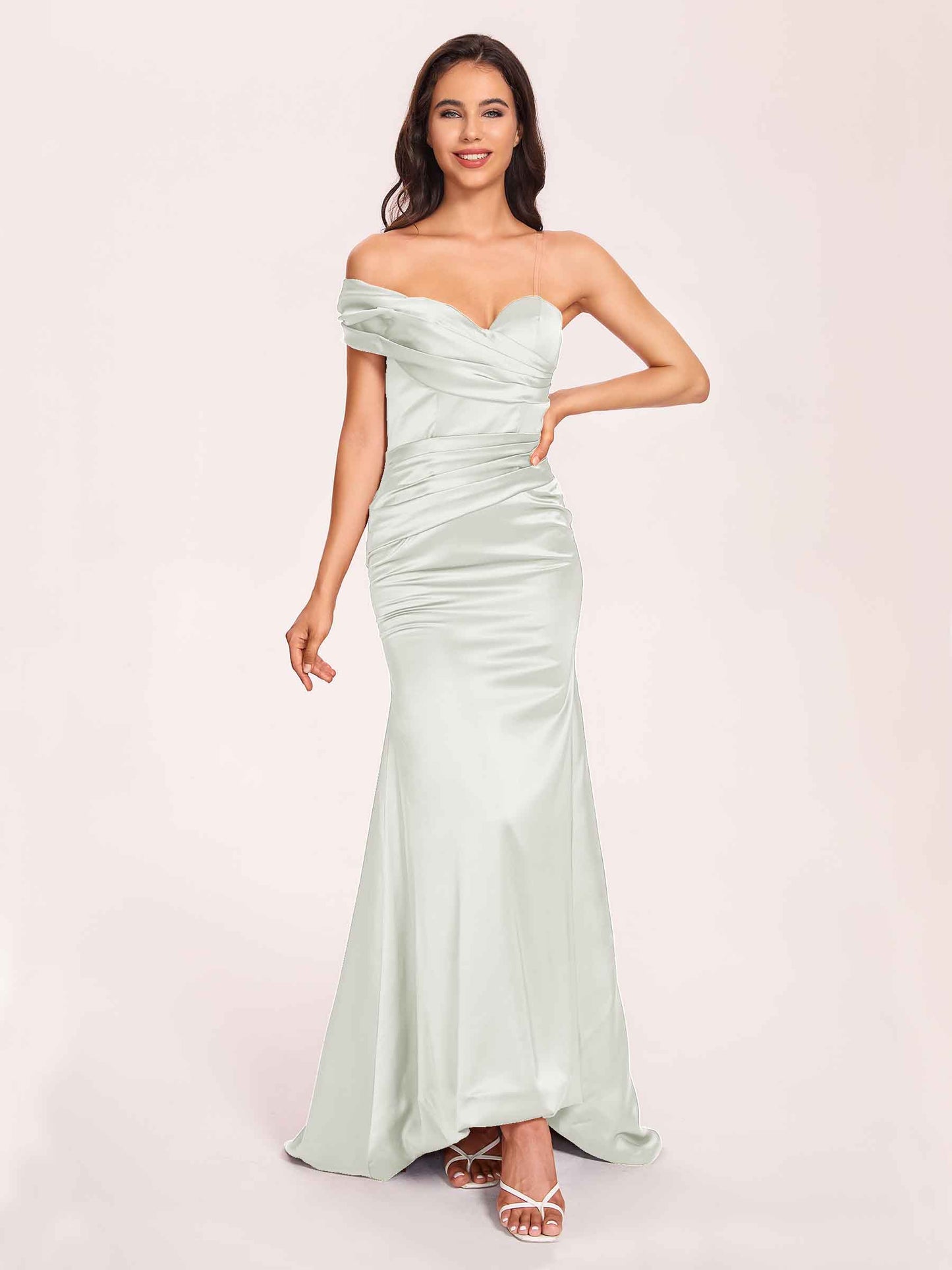 Satin One-shoulder Bridesmaid Dresses Pleats Floor Length Mermaid Long