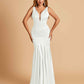 Satin Deep V-neck Mermaid Bridesmaid Dresses Half Open Back Floor Length