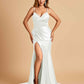 Satin Mermaid V-neck Prom Dresses Spaghetti Straps Side Slit Floor Length