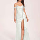 Elegant Satin Off Shoulder Prom Dresses Side-slit Sweetheart Floor Length Sheath