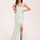 Sexy Satin Square Mermaid Prom Dresses Pleats Side-Slit Floor-Length Sleeveless