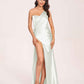 Sexy Satin One-shoulder Prom Dresses Side Slit Sheath Floor Length Long