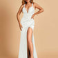Sexy Sweetheart Sheath Prom Dresses Spaghetti Straps Satin Side Slit Pleats Floor Length