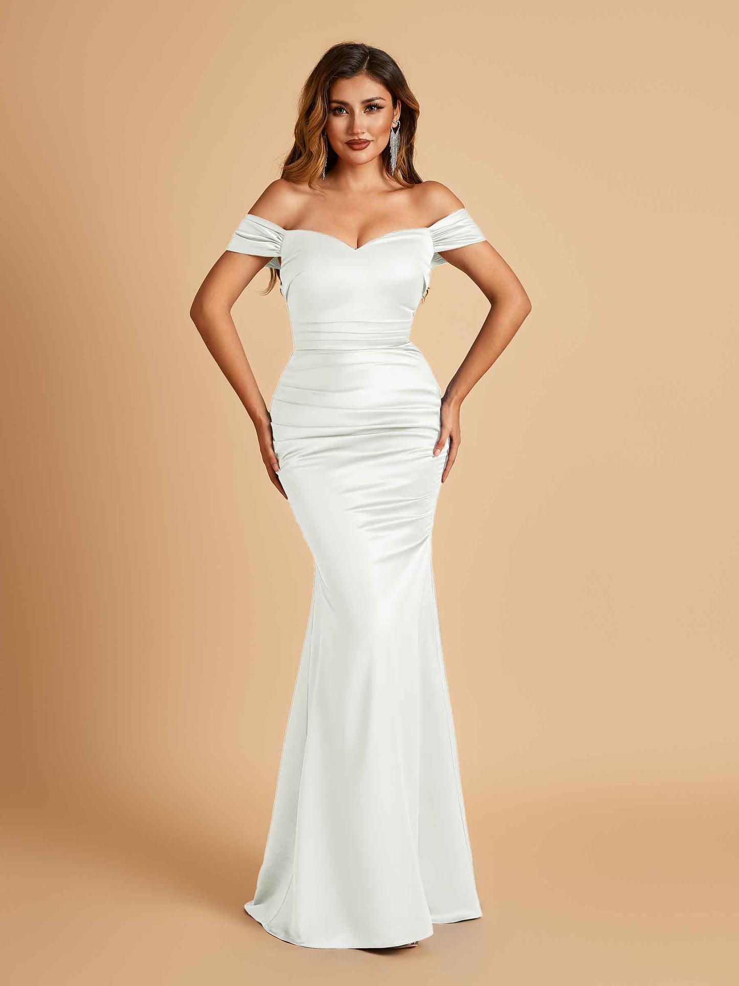 Satin Mermaid Off Shoulder Bridesmaid Dresses Sweetheart Floor Length
