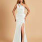 Sexy Satin Key Hole Bridesmaid Dresses One Shoulder Key Hole Floor Length Sheath For Sale