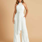 Chiffon Bridesmaid Jumpsuit Jewel Neck Sleeveless Floor Length With Pockets